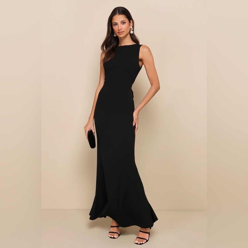 Lulus Exquisite Refinement Black Backless Bow Ruffled Maxi Dress